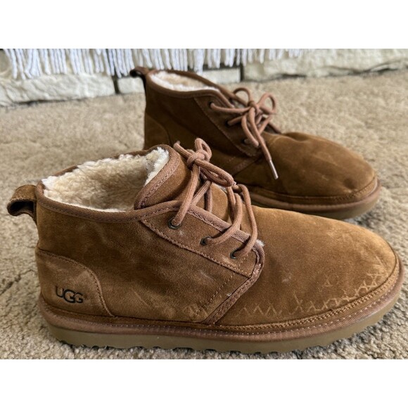 UGG Boots Mens 12 Neumel Chukka Brown Lace Up Round Toe Casual Ankle Top Flats - Picture 1 of 7